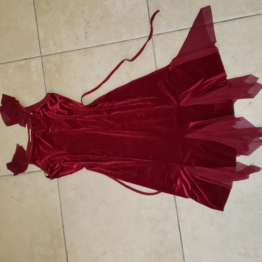 Child's size 10 ruby red velvet dress with sheer accents